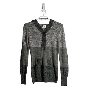 Roxy Women's Gray Color Block Button Sweatshirt Knit Hoodie